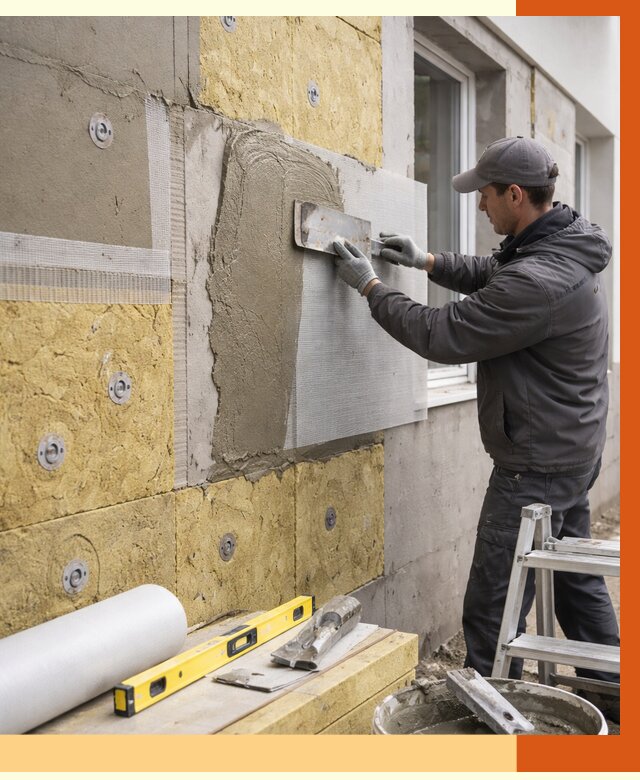 Утепление фасада под штукатурку в Бирске от 4365 руб/м2 — монтаж пенопластом и минватой | ТепломастерБрк